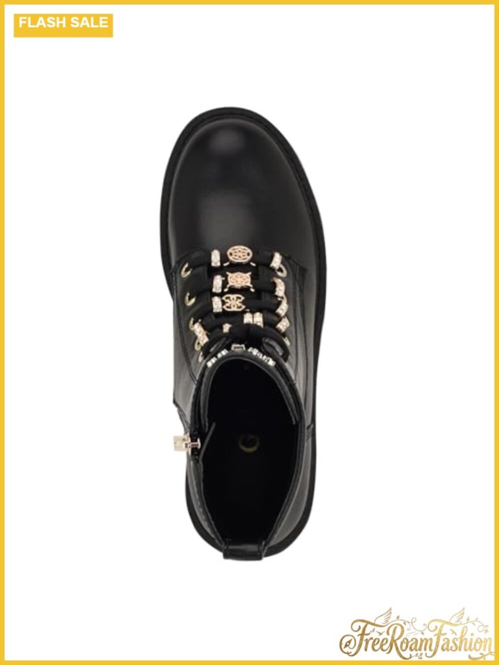 Faux Leather Charm Lace-Up Combat Ankle Booties - Picture 4 of 5